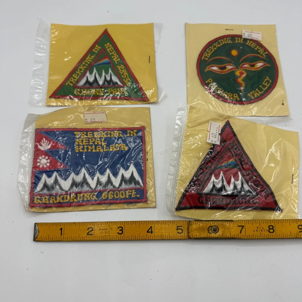 Vintage Trekking in Nepal Himalaya Souvenir Patches Pokhara Ghandrung Set of 4